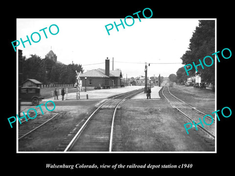 OLD LARGE HISTORIC PHOTO OF WALSENBURG COLORADO RAILROAD DEPOT STATION c1940