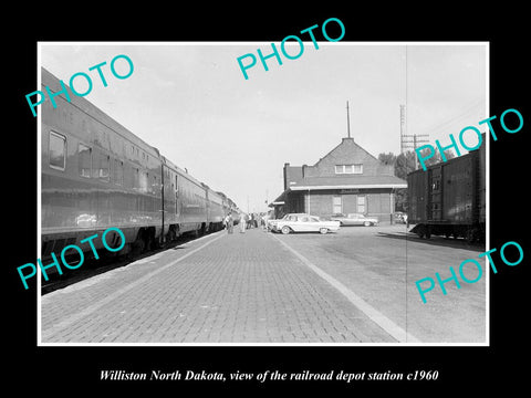 OLD LARGE HISTORIC PHOTO OF WILLISTON NORTH DAKOTA RAILROAD DEPOT STATION c1960