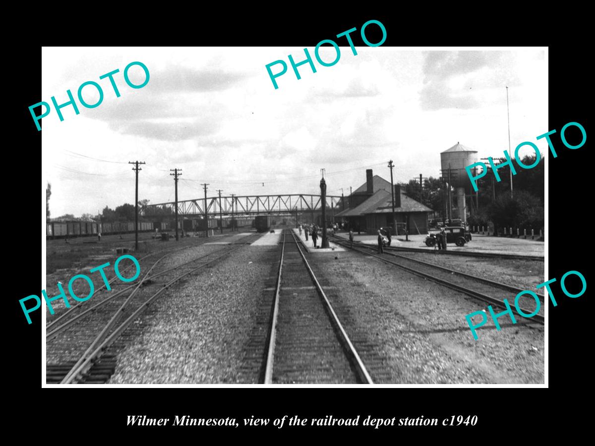 OLD LARGE HISTORIC PHOTO OF WILMER MINNESOTA, THE RAILROAD DEPOT STATION c1940