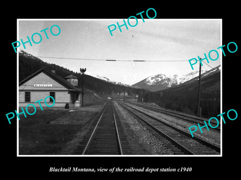 OLD LARGE HISTORIC PHOTO OF BLACKTAIL MONTANA, THE RAILROAD DEPOT STATION c1940