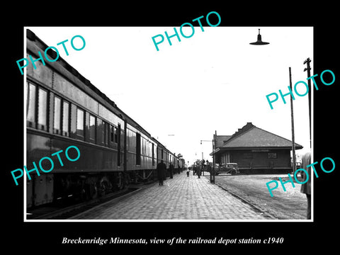 OLD LARGE HISTORIC PHOTO OF BRECKENRIDGE MINNESOTA RAILROAD DEPOT STATION c1940