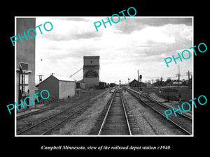 OLD LARGE HISTORIC PHOTO OF CAMPBELL MINNESOTA, THE RAILROAD DEPOT STATION c1940