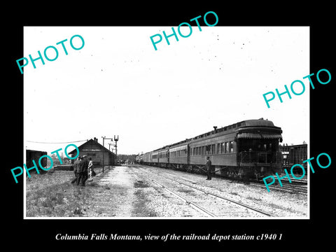 OLD LARGE HISTORIC PHOTO OF COLUMBIA FALLS MONTANA, THE RAILROAD DEPOT c1940