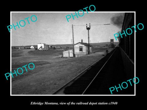 OLD LARGE HISTORIC PHOTO OF ETHRIDGE MONTANA, THE RAILROAD DEPOT STATION c1940