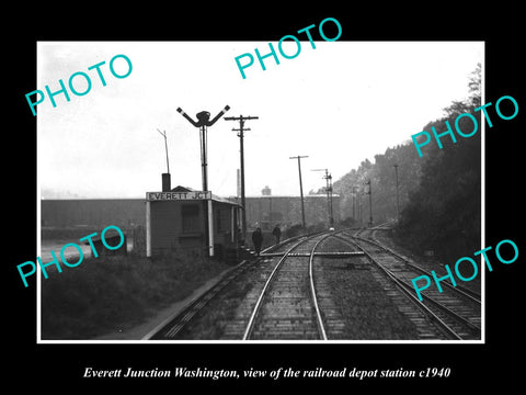 OLD LARGE HISTORIC PHOTO OF EVERETT JUNCTION WASHINGTON THE RAILROAD DEPOT c1940