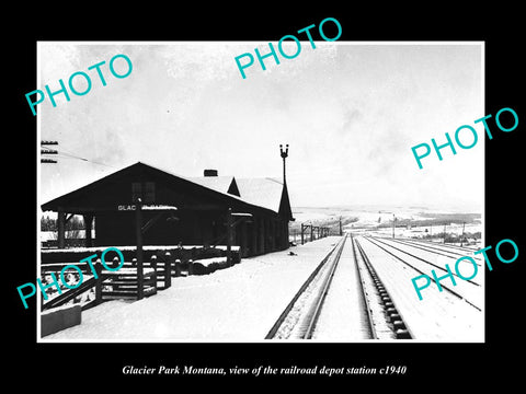 OLD LARGE HISTORIC PHOTO OF GLACIER PARK MONTANA RAILROAD DEPOT STATION c1940