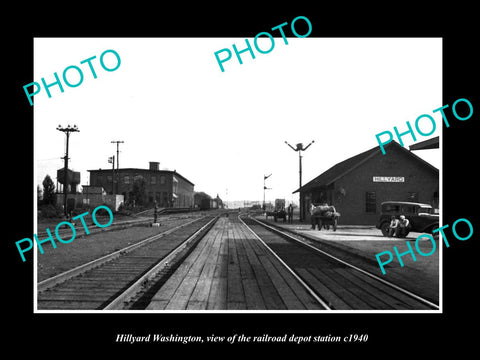 OLD LARGE HISTORIC PHOTO OF HILLYARD WASHINGTON THE RAILROAD DEPOT STATION c1940