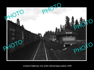 OLD LARGE HISTORIC PHOTO OF LOOKOUT CALIFORNIA, THE RAILROAD DEPOT STATION c1940