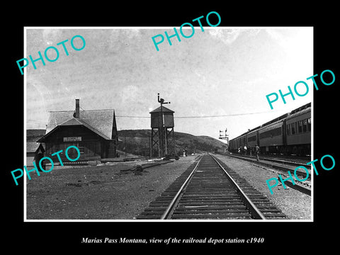 OLD LARGE HISTORIC PHOTO OF MARIAS PASS MONTANA, RAILROAD DEPOT STATION c1940