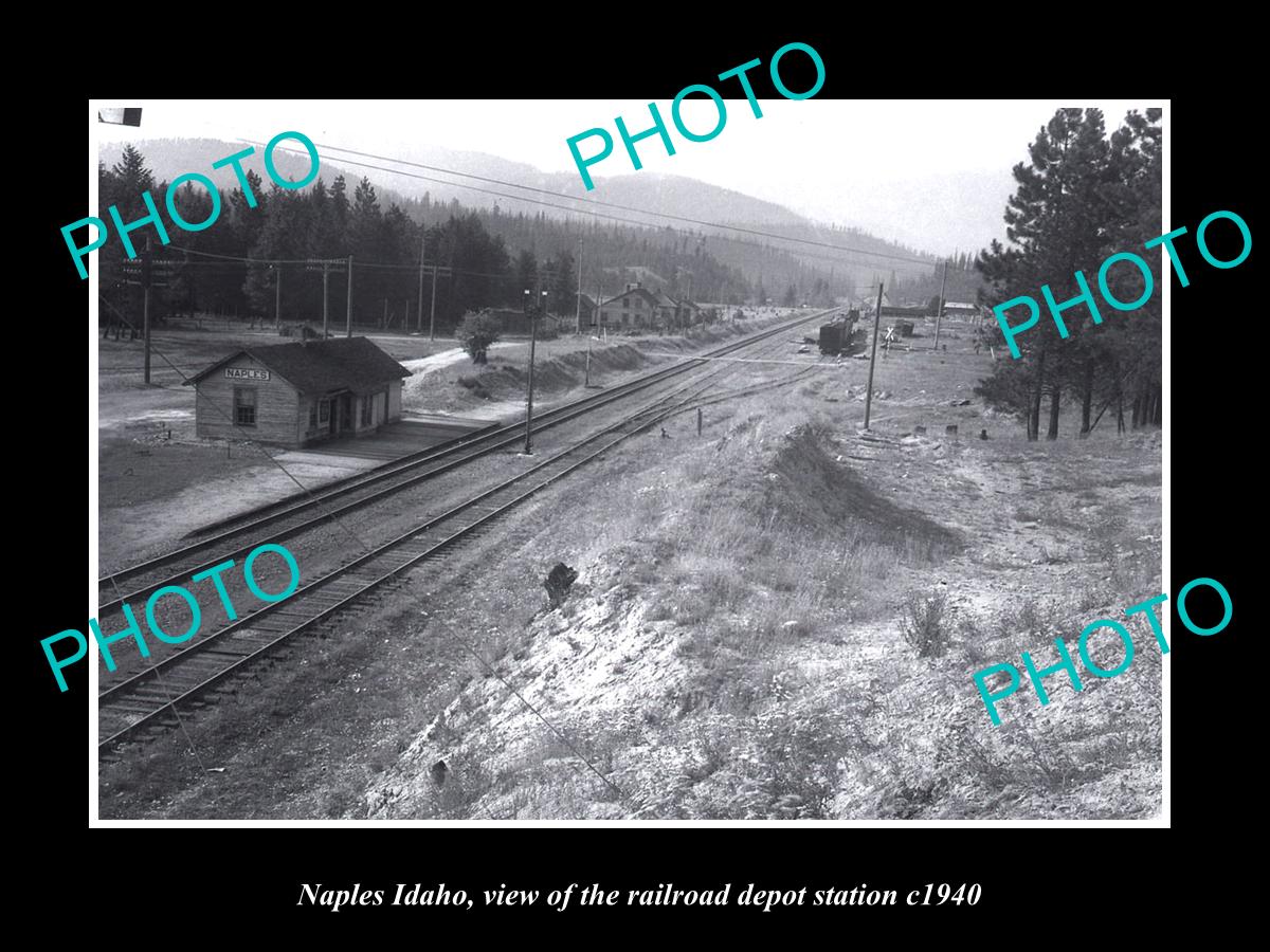 OLD LARGE HISTORIC PHOTO OF NAPLES IDAHO, THE RAILROAD DEPOT STATION c1940