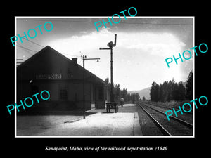 OLD LARGE HISTORIC PHOTO OF SANDPOINT IDAHO, THE RAILROAD DEPOT STATION c1940