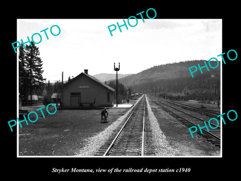 OLD LARGE HISTORIC PHOTO OF STRYKER MONTANA, THE RAILROAD DEPOT STATION c1940