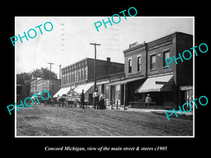 OLD LARGE HISTORIC PHOTO OF CONCORD MICHIGAN, THE MAIN STREET & STORES c1905