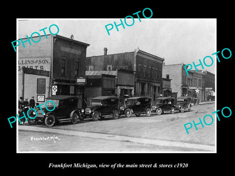 OLD LARGE HISTORIC PHOTO OF FRANKFORT MICHIGAN, THE MAIN STREET & STORES c1920