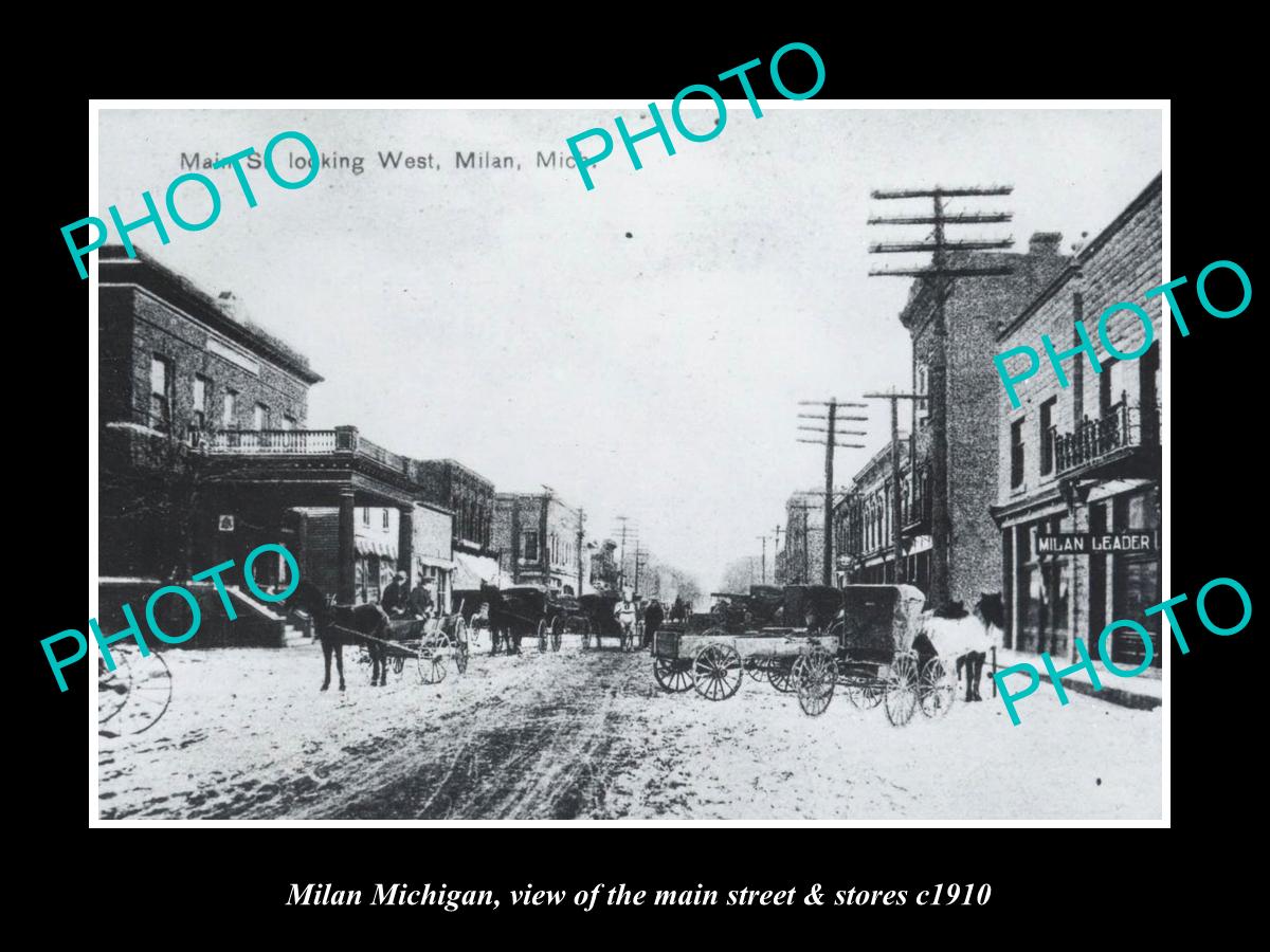 OLD LARGE HISTORIC PHOTO OF MILAN MICHIGAN, VIEW OF THE MAIN St & STORES c1910