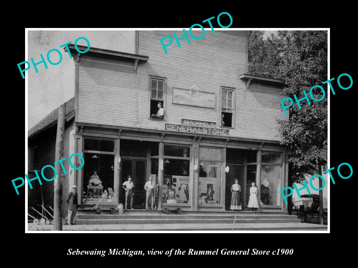 OLD LARGE HISTORIC PHOTO OF SEBEWAING MICHIGAN, THE RUMMEL GENERAL STORE c1900