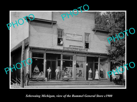 OLD LARGE HISTORIC PHOTO OF SEBEWAING MICHIGAN, THE RUMMEL GENERAL STORE c1900