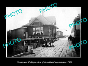 OLD LARGE HISTORIC PHOTO OF THOMASTON MICHIGAN, RAILROAD DEPOT STATION c1910