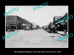 OLD LARGE HISTORIC PHOTO OF WEST MIDLAND MICHIGAN, THE MAIN St & STORES c1920