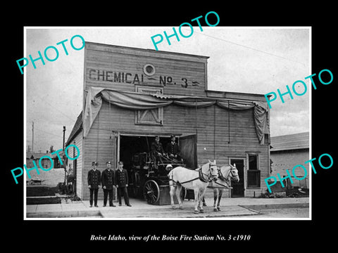 OLD LARGE HISTORIC PHOTO OF BOISE IDAHO, THE No 3 FIRE DEPARTMENT STATION c1910