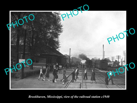 OLD LARGE HISTORIC PHOTO OF BROOKHAVEN MISSISSIPPI RAILROAD DEPOT STATION c1940