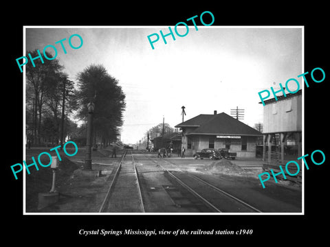 OLD LARGE HISTORIC PHOTO OF CRYSTAL SPRINGS MISSISSIPPI THE RAILROAD DEPOT c1940