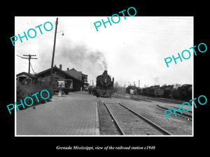 OLD LARGE HISTORIC PHOTO OF GRENADA MISSISSIPPI RAILROAD DEPOT STATION c1940