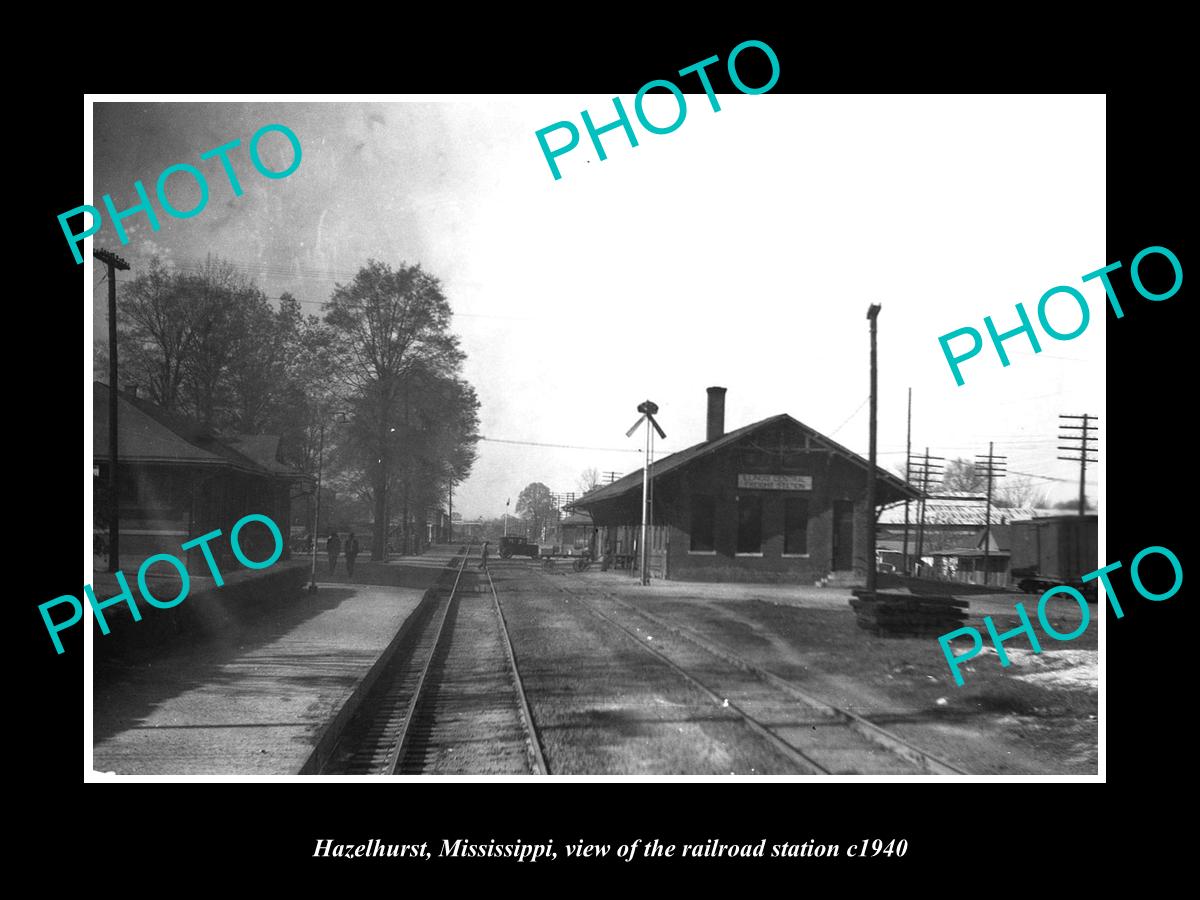 OLD LARGE HISTORIC PHOTO OF HAZELHURST MISSISSIPPI RAILROAD DEPOT STATION c1940