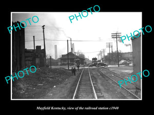 OLD LARGE HISTORIC PHOTO OF MAYFIELD KENTUCKY, THE RAILROAD DEPOT STATION c1940