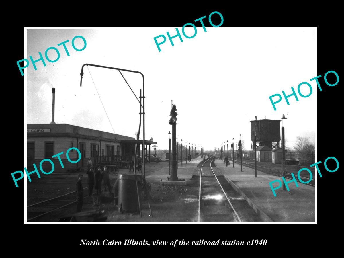 OLD LARGE HISTORIC PHOTO OF NORTH CAIRO ILLINOIS RAILROAD DEPOT STATION c1940