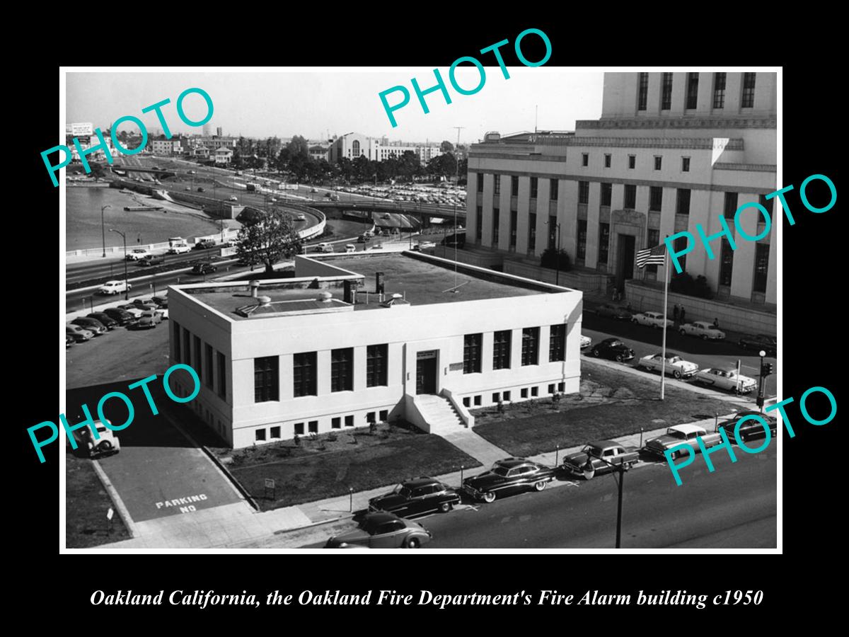 OLD LARGE HISTORIC PHOTO OF OAKLAND CALIFORNIA, THE FIRE ALARM BUILDING c1950