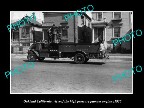 OLD LARGE HISTORIC PHOTO OF OAKLAND CALIFORNIA, FIRE DEPARTMENT H/P ENGINE c1920