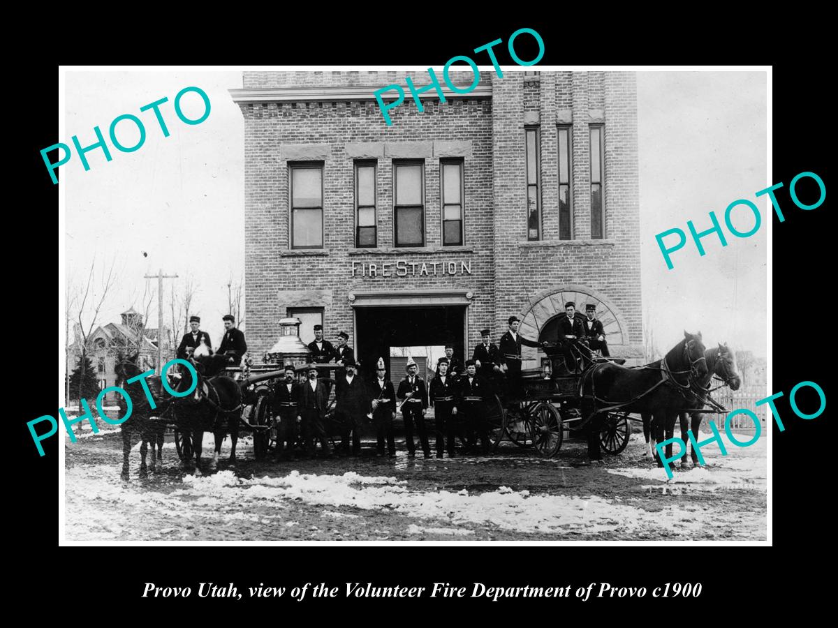 OLD LARGE HISTORIC PHOTO OF PROVO UTAH, THE FIRE DEPARTMENT STATION c1900