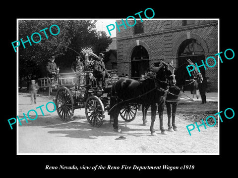 OLD LARGE HISTORIC PHOTO OF RENO NEVADA, THE FIRE DEPARTMENT WAGON c1910