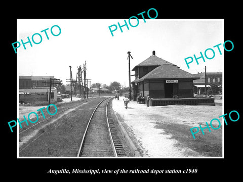 OLD LARGE HISTORIC PHOTO OF ANGUILLA MISSISSIPPI RAILROAD DEPOT STATION c1940