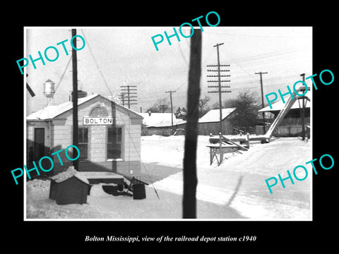 OLD LARGE HISTORIC PHOTO OF BOLTON MISSISSIPPI RAILROAD DEPOT STATION c1940