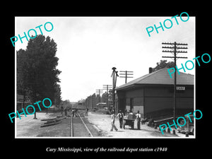 OLD LARGE HISTORIC PHOTO OF CARY MISSISSIPPI RAILROAD DEPOT STATION c1940