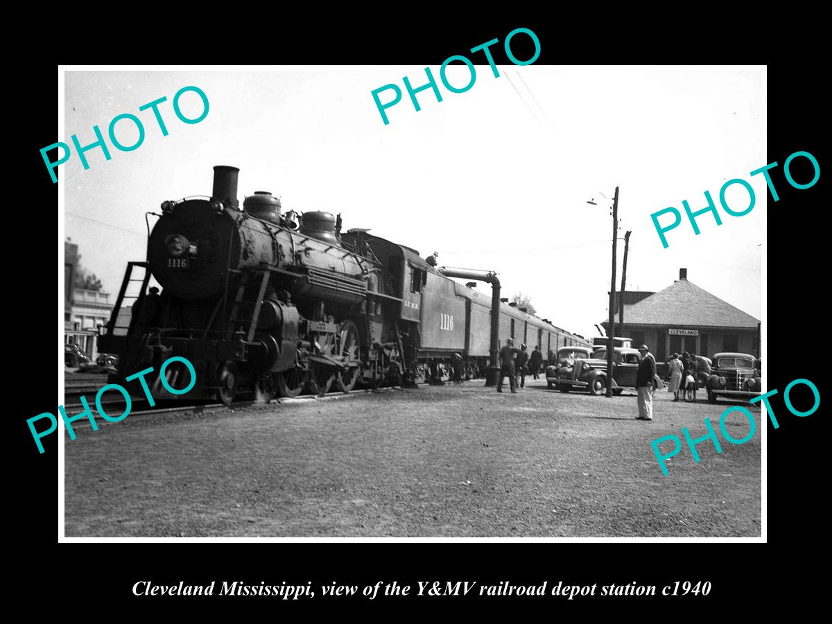 OLD LARGE HISTORIC PHOTO OF CLEVELAND MISSISSIPPI RAILROAD DEPOT STATION c1940