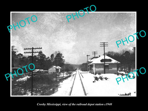 OLD LARGE HISTORIC PHOTO OF CROSBY MISSISSIPPI RAILROAD DEPOT STATION c1940
