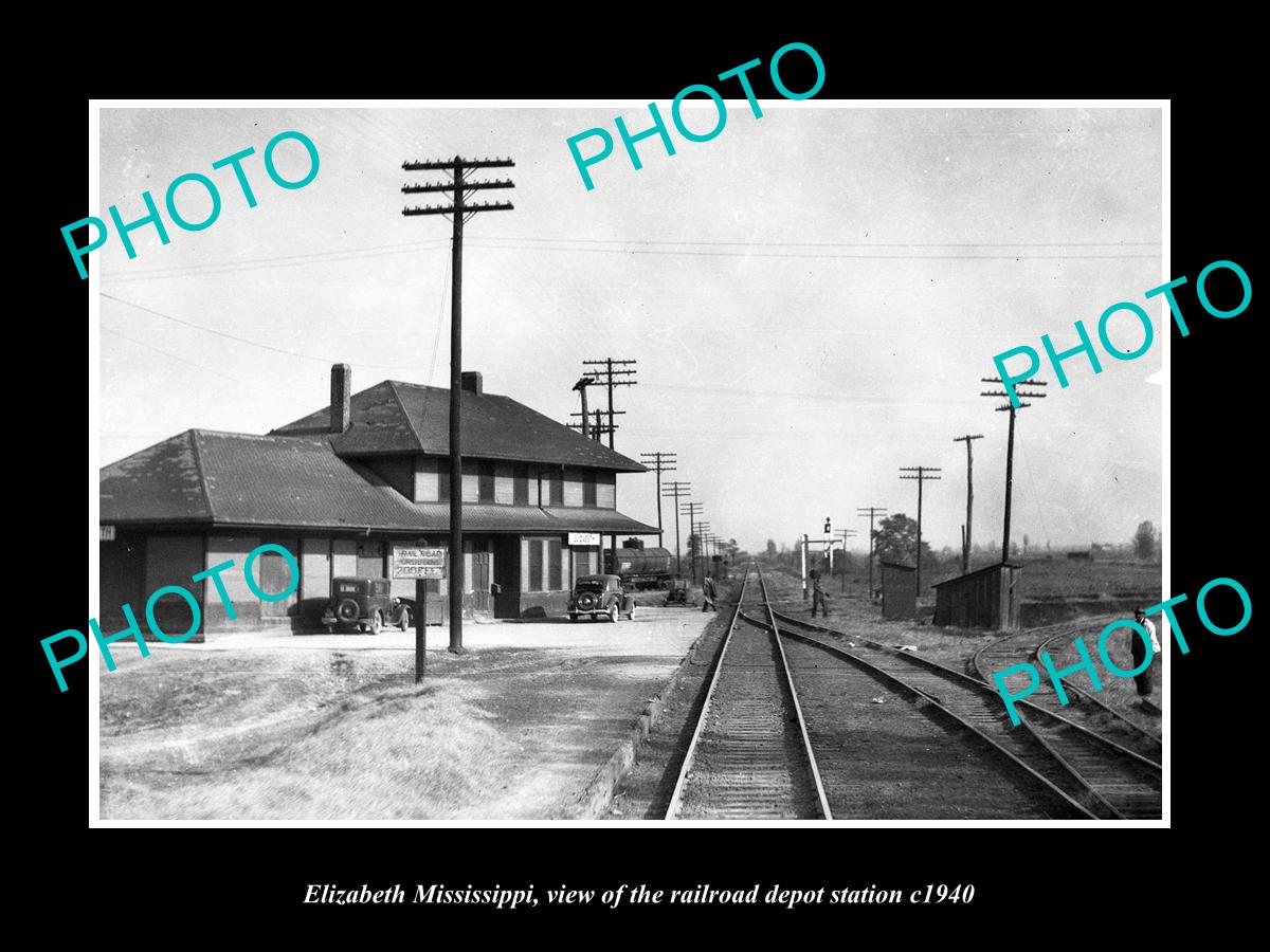 OLD LARGE HISTORIC PHOTO OF ELIZABETH MISSISSIPPI RAILROAD DEPOT STATION c1940