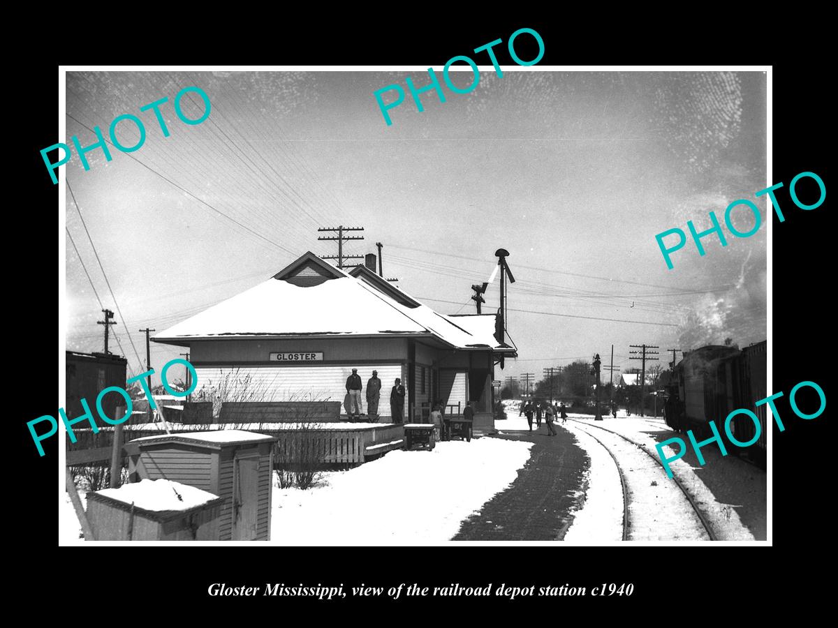 OLD LARGE HISTORIC PHOTO OF GLOSTER MISSISSIPPI RAILROAD DEPOT STATION c1940