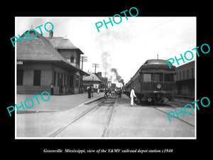 OLD LARGE HISTORIC PHOTO OF GREENVILLE MISSISSIPPI RAILROAD DEPOT STATION c1940