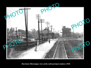 OLD LARGE HISTORIC PHOTO OF HARRISTON MISSISSIPPI RAILROAD DEPOT STATION c1940