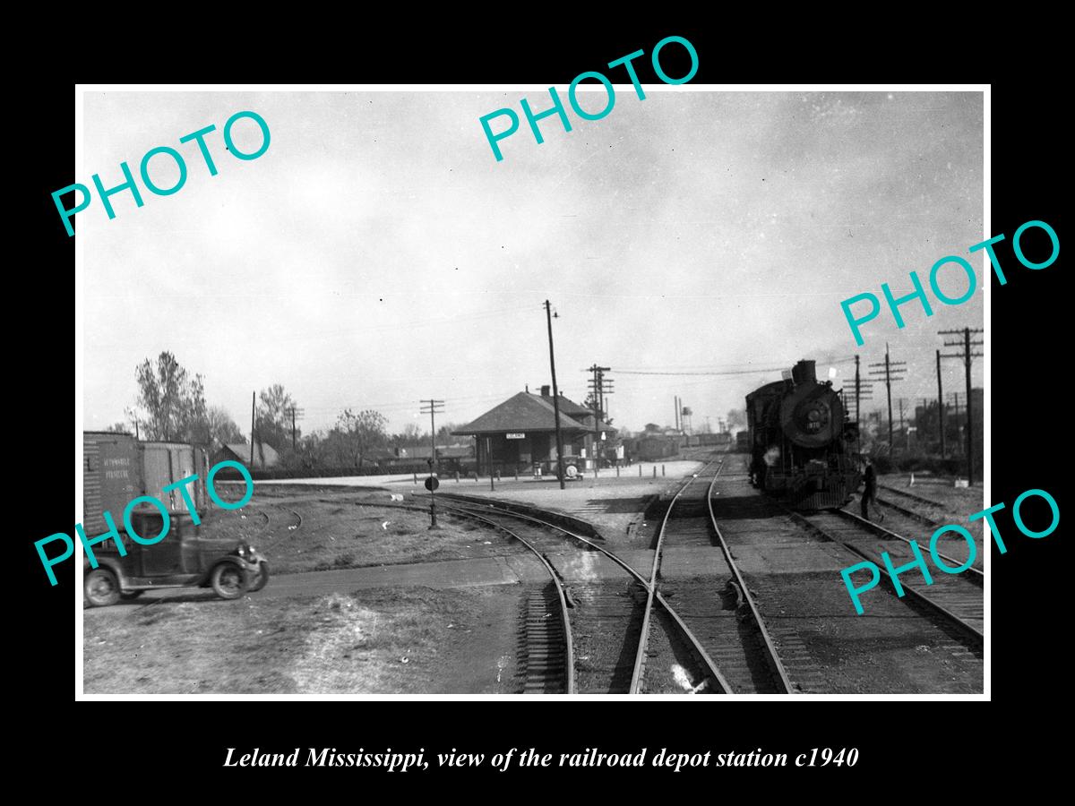 OLD LARGE HISTORIC PHOTO OF LELAND MISSISSIPPI RAILROAD DEPOT STATION c1940 2