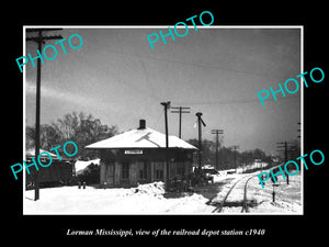 OLD LARGE HISTORIC PHOTO OF LORMAN MISSISSIPPI RAILROAD DEPOT STATION c1940