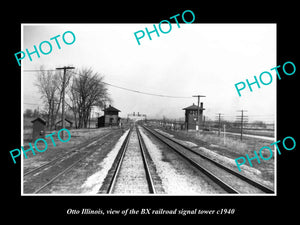 OLD LARGE HISTORIC PHOTO OF OTTO ILLINOIS, THE BX RAILROAD SIGNAL TOWER c1940