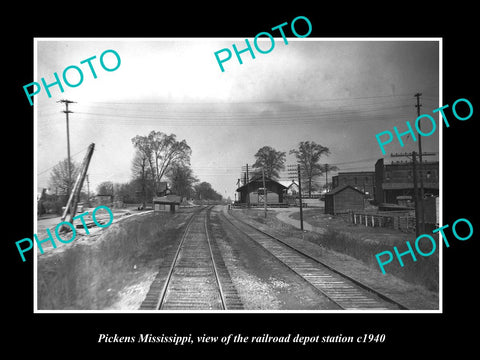 OLD LARGE HISTORIC PHOTO OF PICKENS MISSISSIPPI RAILROAD DEPOT STATION c1940