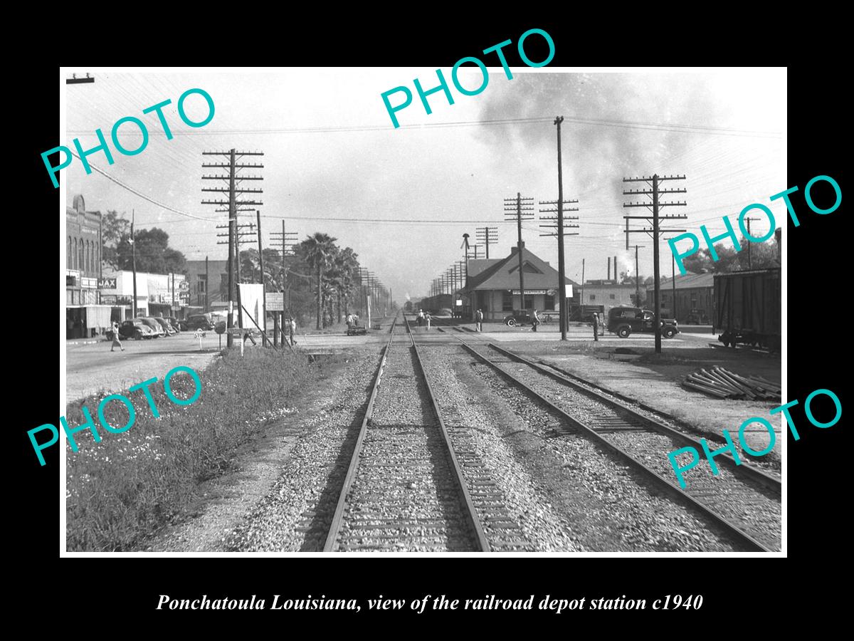 OLD LARGE HISTORIC PHOTO OF PONCHATOULA LOUISIANA RAILROAD DEPOT STATION c1940 1