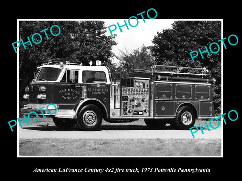 OLD HISTORIC PHOTO OF AMERICAN LAFRANCE FIRE TRUCK,1973 POTTSVILLE PENNSYLVANIA