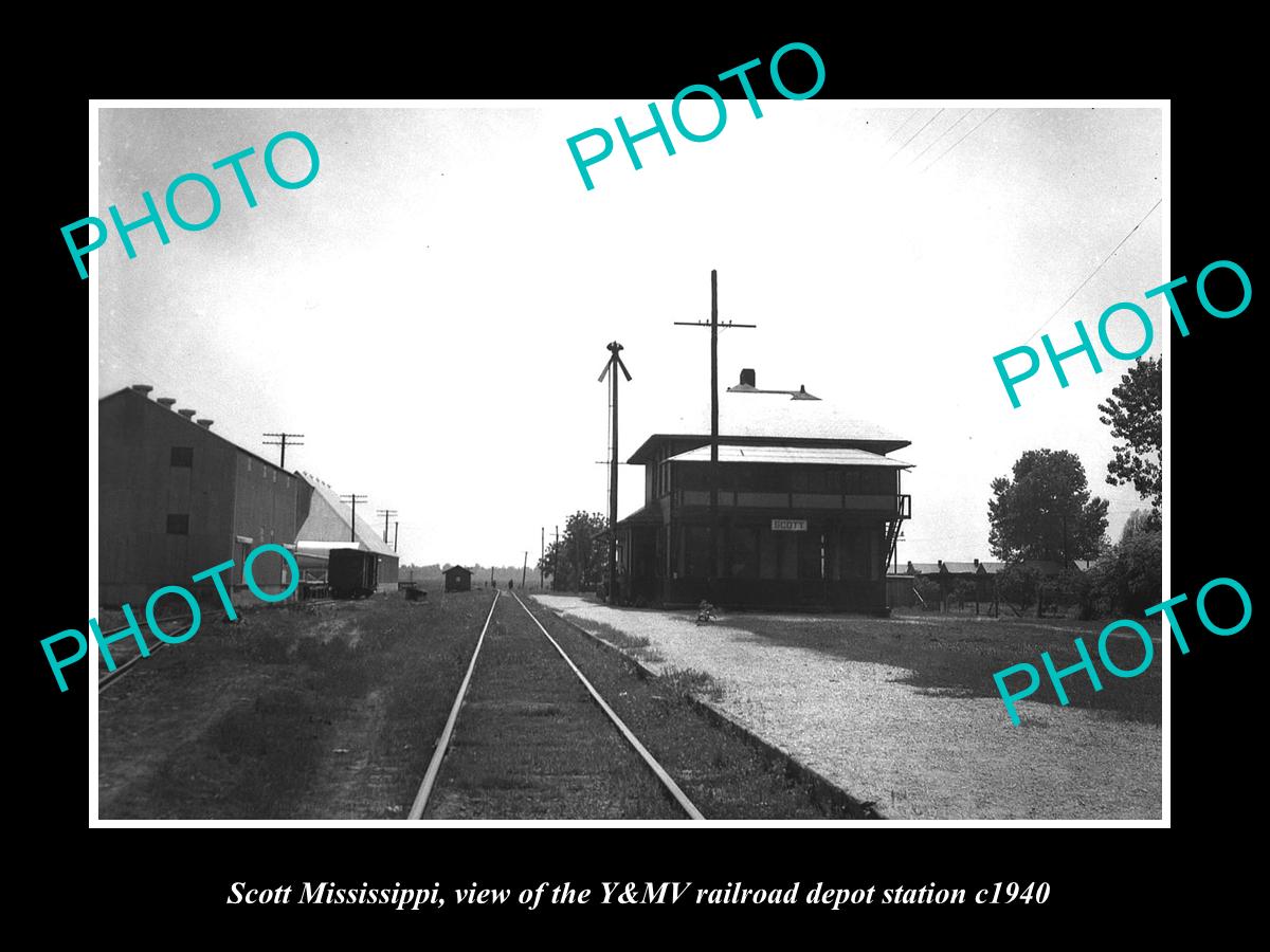 OLD LARGE HISTORIC PHOTO OF SCOTT MISSISSIPPI RAILROAD DEPOT STATION c1940